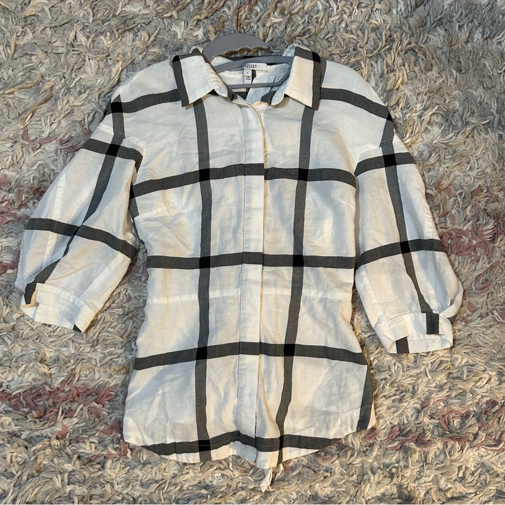 Derek Lam 10 Crosby plaid peplum button down blouse 4 - Picture 3 of 6